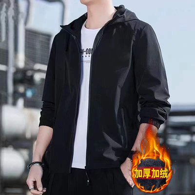 潮牌连帽春秋冬宽松印花防风防水