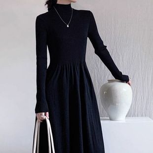 赫本风法式黑色针织连衣裙  秋冬季配大衣内搭