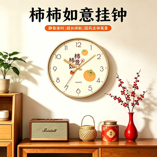 客厅钟表新中式简约家用挂钟2026新款卧室静音免打孔装饰石英钟