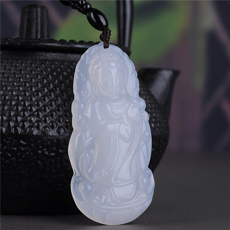 和田玉站观音吊坠冰种白玉髓净瓶观音挂件玉坠男女玉佩项链坠