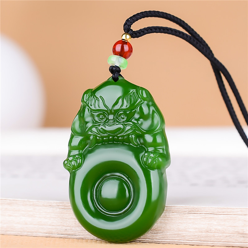 和田玉碧玉龙牌吊坠男款龙行天下玉佩生肖龙玉牌玉石玉坠属龙挂件