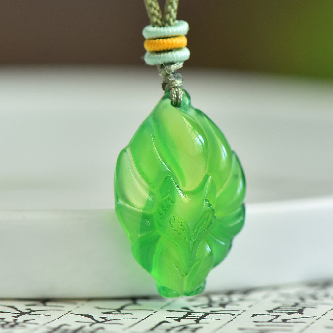 高冰绿玉髓玛瑙狐狸吊坠玉髓九尾狐玉石挂件男女款项链玉石九尾狐