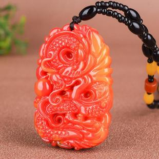 新疆和田玉龙牌吊坠男女黄玉石生肖龙挂件黄龙玉游龙戏珠玉佩项链