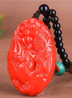 莲年有鱼吊坠金丝玉红玉手把件