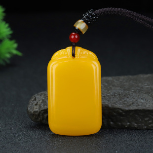 天然新疆和田玉籽料吊坠黄龙玉平安无事牌挂坠祥云无字牌项链