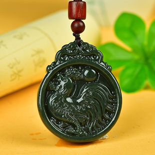 天然和田玉生肖鸡大吉大利青玉石吊坠项链男女款送礼佳品挂件配饰