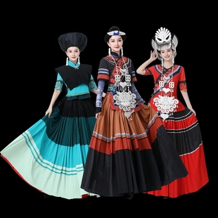 礼赞舞蹈服第十四届荷花奖彝族百褶大摆裙群舞女表演服装 新款 盛装