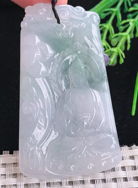 实拍A货翡翠64/38.5/5.6老坑冰胶果冻阿弥陀佛吊坠翡翠玉佛挂件