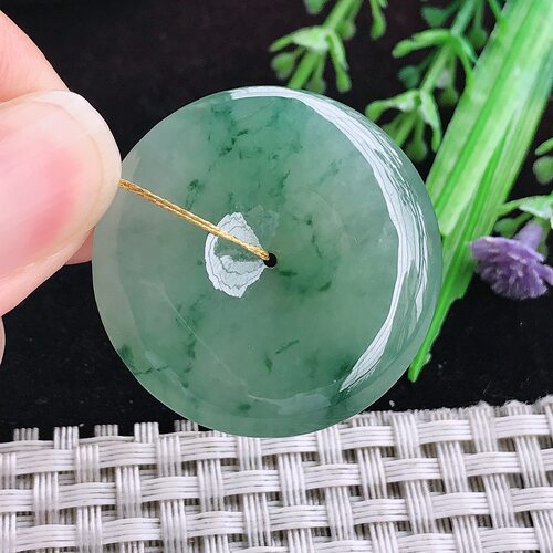 实拍A货翡翠32.2/6老坑冰胶果冻晴底飘花平安扣吊坠翡翠玉坠挂件