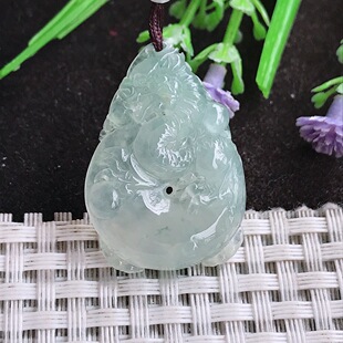 A货翡翠31.3 6.5老坑冰透果冻胶冰飘花龙牌吊坠翡翠龙行天下 22.5