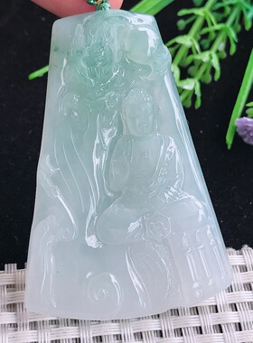 实拍A货翡翠62.6/43.4/5.5老坑冰润起胶冰晴阿弥陀佛吊坠翡翠玉