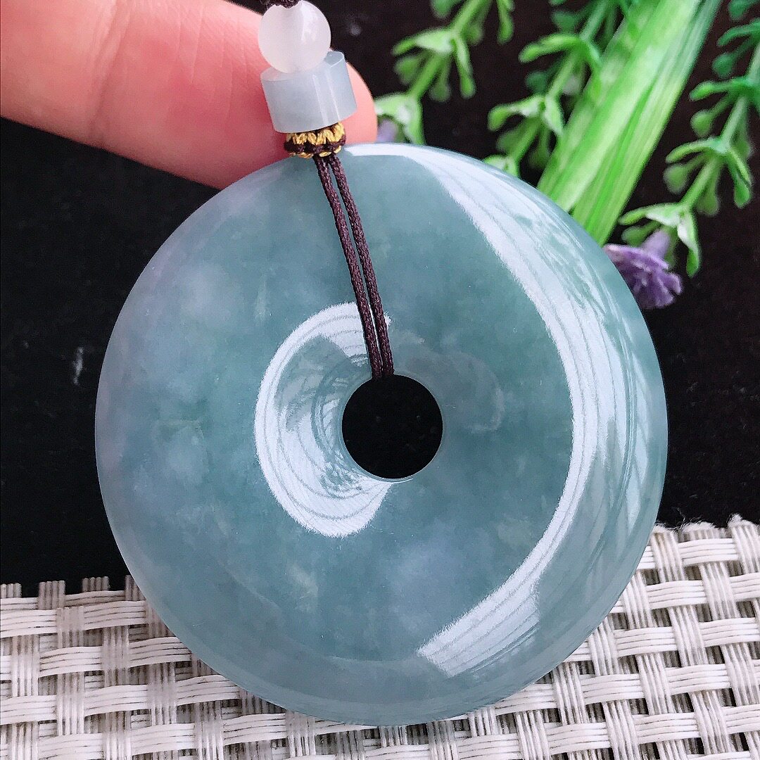 实拍A货翡翠53.3/7.3老坑冰润浓郁紫罗兰大平安扣吊坠翡翠玉坠