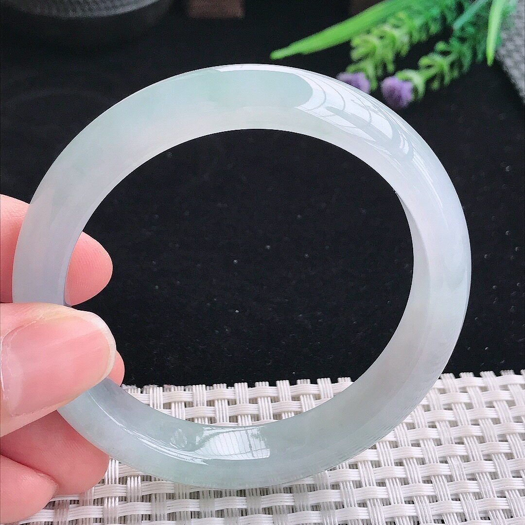 A货翡翠57.5/12.1/8.6老坑冰胶果冻冰晴手镯宽边玉镯平安镯美人镯