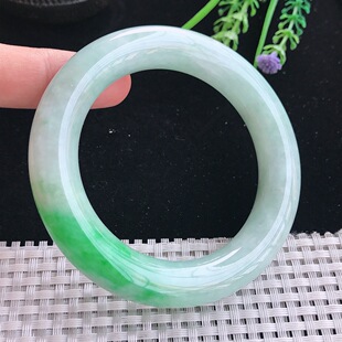 天然翡翠56.5 12.3老坑精美温润飘阳绿胖圆条手镯翡翠玉镯 12.7