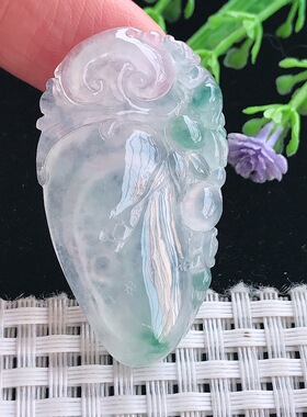 实拍A货翡翠43.3/24.6/5.8老坑冰种冰飘花福瓜吊坠翡翠挂件
