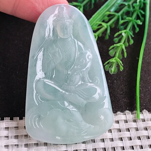 实拍A货翡翠61 4.3老坑秀气冰胶普贤菩萨吊坠翡翠挂件 38.5