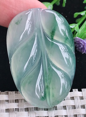 自然光54/36.3/5.6老坑冰种晴底冰飘花大叶子挂件翡翠玉牌吊坠