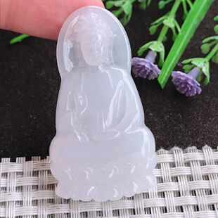 实拍A货翡翠50.5 5.5老坑秀气冰润观音菩萨吊坠翡翠玉牌挂件 28.2