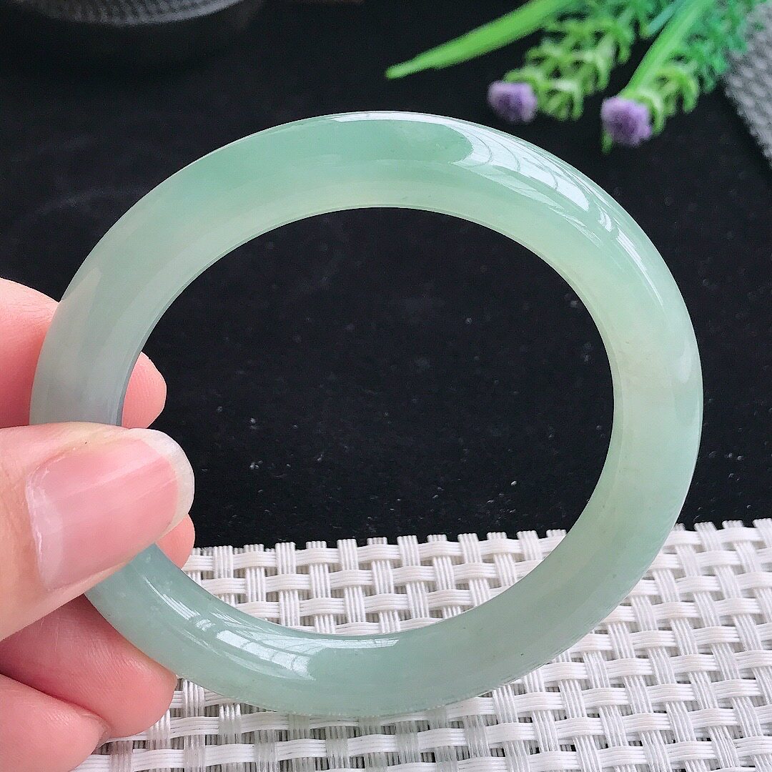 实拍A货翡翠54/9.6/9.5老坑冰胶水灵冰晴圆条手镯翡翠玉镯平安镯