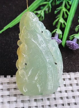 实拍A货翡翠52.2/30.3/6.2老坑冰胶水灵黄翡竹节吊坠翡翠挂件