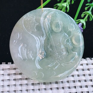 5.3老坑冰润起胶冰晴虚空藏菩萨吊坠翡翠挂件 实拍A货翡翠53.6