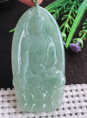 实拍A货翡翠71.5/37.3/4.8老坑冰晴满绿观音菩萨吊坠翡翠玉观音