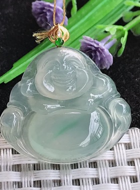 a货翡翠25.6/28.9/6老坑18k金镶嵌冰种果冻胶冰晴绿佛公吊坠玉佛