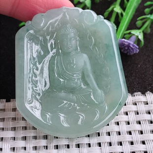 实拍A货翡翠49.8/44/5.3老坑冰胶水灵冰晴绿阿弥陀佛吊坠翡翠挂件