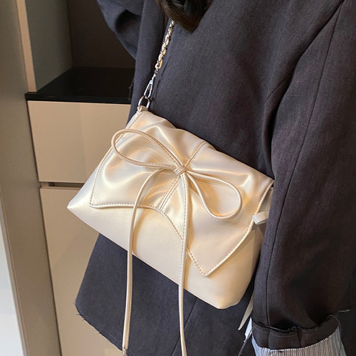 芭蕾风包包女款2025新款流行时尚百搭单肩包高级感银色链条斜挎包