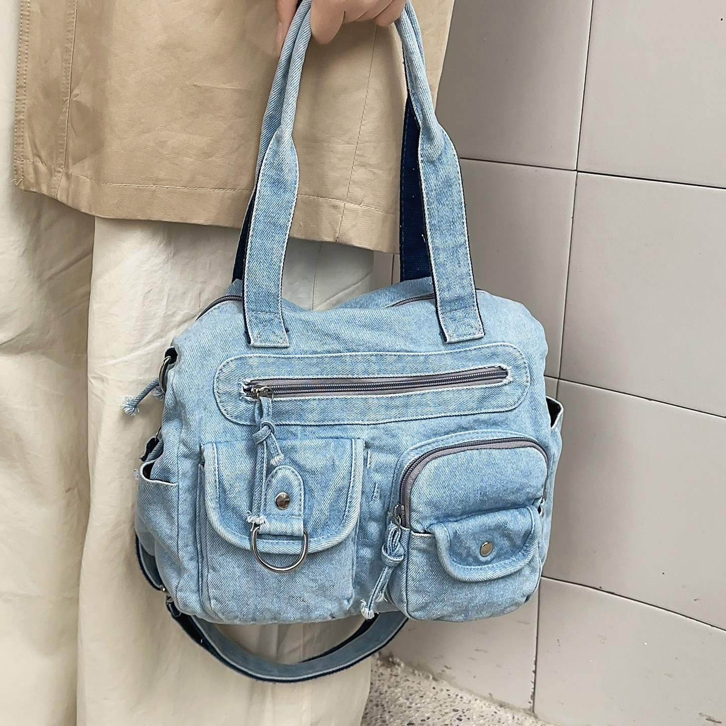 牛仔布单肩腋下包包女式2026新款休闲时尚学生上课通勤托特斜挎包
