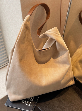 大容量包包女2025新款夏季复古风麂皮绒手提包上课通勤单肩托特包