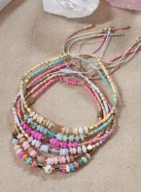 简约女生闺蜜手绳ins风彩色贝壳百搭Miyuki米珠手工编织串珠手链