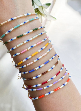 Miyuki米珠极细小串珠手链女简约波西米亚风友谊手绳女生闺蜜礼物