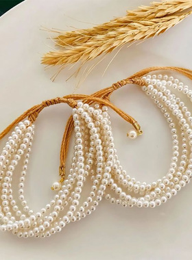 ins设计博主欧美高级感多层女士串珠贝珠手链可调节手串百搭手饰