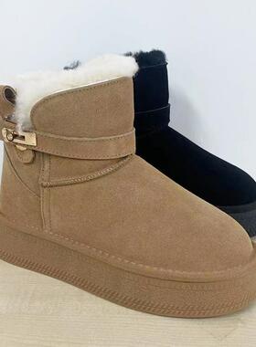 DFNI雪地靴女2024冬季新款加绒加厚棉鞋中筒短靴东北保暖毛毛靴