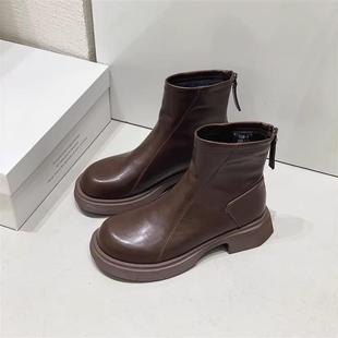 MOLLY LOVE 莫丽爱马丁靴2024秋冬短靴厚底圆头瘦腿靴后拉链女靴