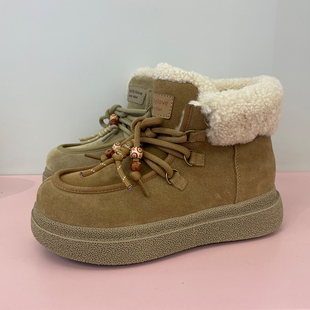 MOLLY LOVE莫丽爱2025新款女冬季加绒加厚棉鞋羊羔毛保暖短筒棉靴