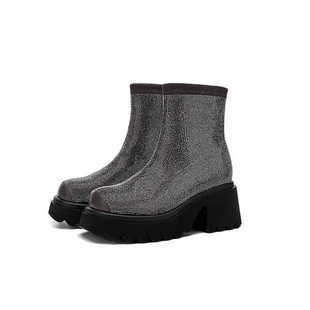MOLLY LOVE 莫丽爱 2024冬单靴厚底增高英伦风短靴女粗跟瘦瘦靴