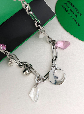 女月亮吊坠锁骨链精致时尚项链