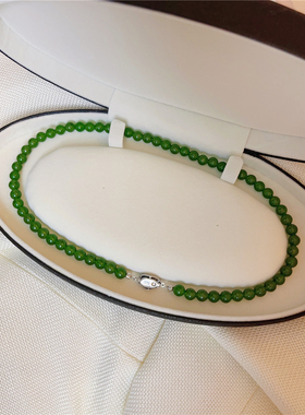 国潮风绿色玉髓翡翠色系串珠项链古风精致元宝扣新中式锁骨链女潮