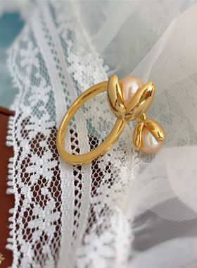 法式气质简约淡水珍珠戒指女小众设计感高级百搭食指戒开口指环潮