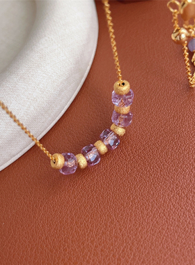 法式气质简约复古紫色串珠项链女小众设计感高级百搭锁骨链潮饰品