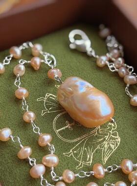 法式复古轻奢小众设计感天然巴洛克珍珠项链女百搭通勤毛衣链女潮