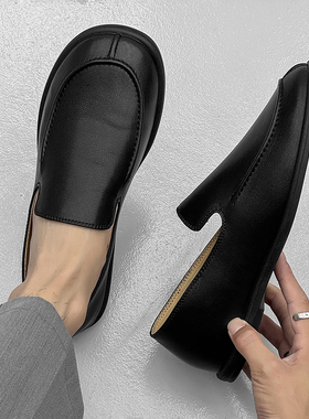 V05软底豆豆鞋春秋透气时尚一脚蹬男款欧若智性风商务工作皮鞋