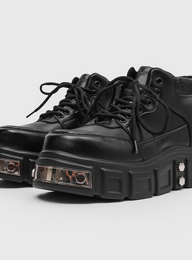 设计师款 朋克风 马丁靴男厚底增高机车靴 黑色高帮板鞋 松糕短靴