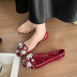 果冻水晶凉拖鞋女夏外穿增高百搭网红厚底防滑沙滩一字拖中跟时尚