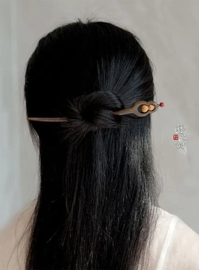 发饰檀木葫芦古风可爱风【簪发簪子送礼双全新中式百搭福禄】盘发