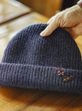 马登工装美式复古北极绒蓝色冷帽护耳防寒毛线保暖瓜皮帽子男秋冬