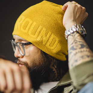 马登工装美式黄色提花针织帽冬帽山系日杂冷帽保暖大头围编织帽男