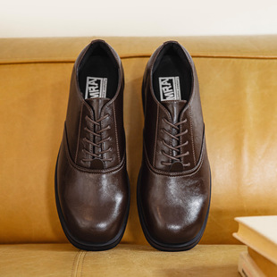 MRA棕色方头德比鞋皮鞋男款2026新款商务休闲老钱风增高牛津鞋子